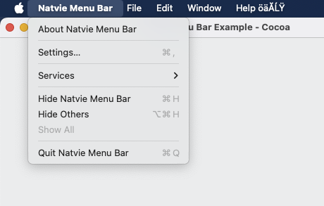 A screenshot of an app build with Native Menu Bar